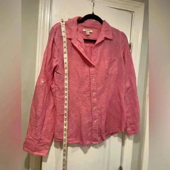 Banana Republic Linen Cotton Long Sleeve Roll Tab Button Down Pink Size Small - Picture 3 of 9